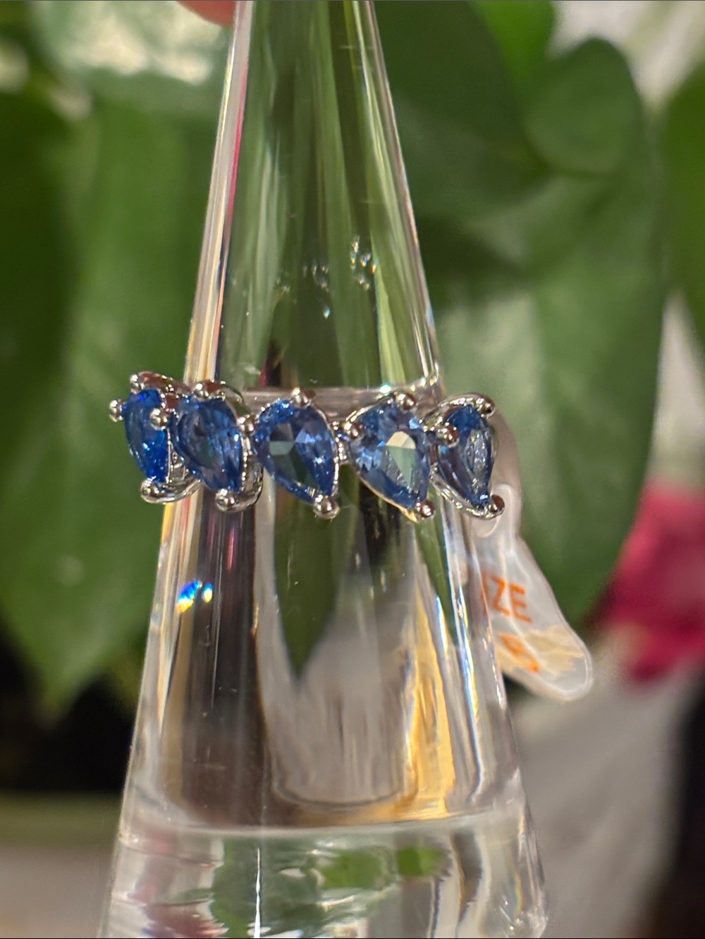 Silver Tome Blue Teardrop Stone Band Ring